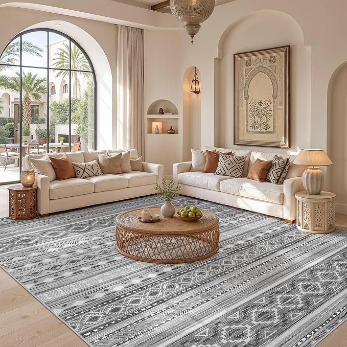 cotiled Boho 7x9 Area Rug for Living Room: Large Moroccan Washable Rug | Stain - Image 5