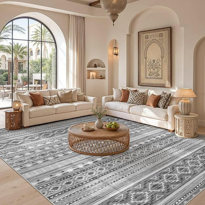 cotiled Boho 8x10 Area Rugs for Living Room: Large Moroccan Washable Rug | Low - Image 5