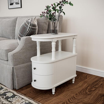 Narrow End Side Table with 2 Storage Drawers Set of 2, Retro Vintage Slim Sofa - Image 7