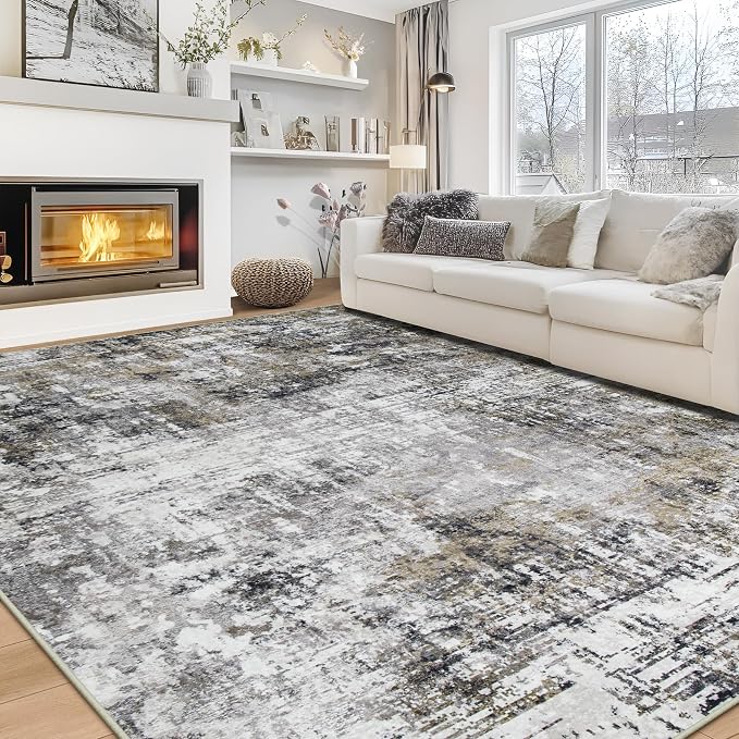 8x10 Area Rugs for Living Room Bedroom Dining Room Washable Black Gold | Soft by Aelenmu