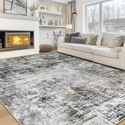 9x12 Area Rugs for Living Room Bedroom Dining Room Washable Black Gold | Soft by Aelenmu