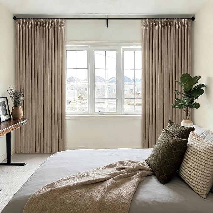Latte Tan Pleated Linen Semi Sheer Ceiling to Floor Curtains 120 Inch Long | - Image 7