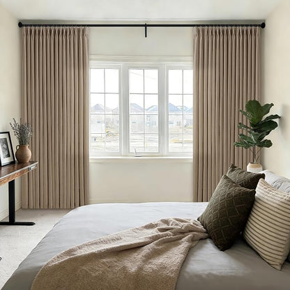 Latte Tan Pleated Linen Semi Sheer Ceiling to Floor Curtains 120 Inch Long | - Image 7