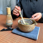 Matcha Tea Set (7pcs) - Matcha Whisk Set with Bowl, Whisk Holder, and Pouring Spout Bowl, Perfect Matcha Starter Kit for Tea Ceremony (Amber Sand)