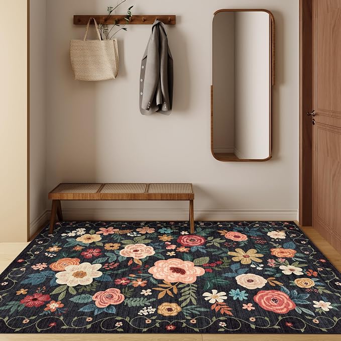DUKINO 4x6 Area Rug, Floral Washable Office Rug Non Slip Chair Mat, Stain - Image 3