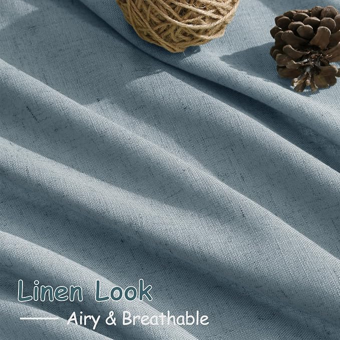 Light Blue Linen Curtains for Living Room Bedroom 100 Inches Long Back Tab Rod - Image 5