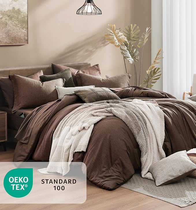 Monbix King Size Comforter Set, Chocolate Brown King Bedding Set Reversible - Image 5