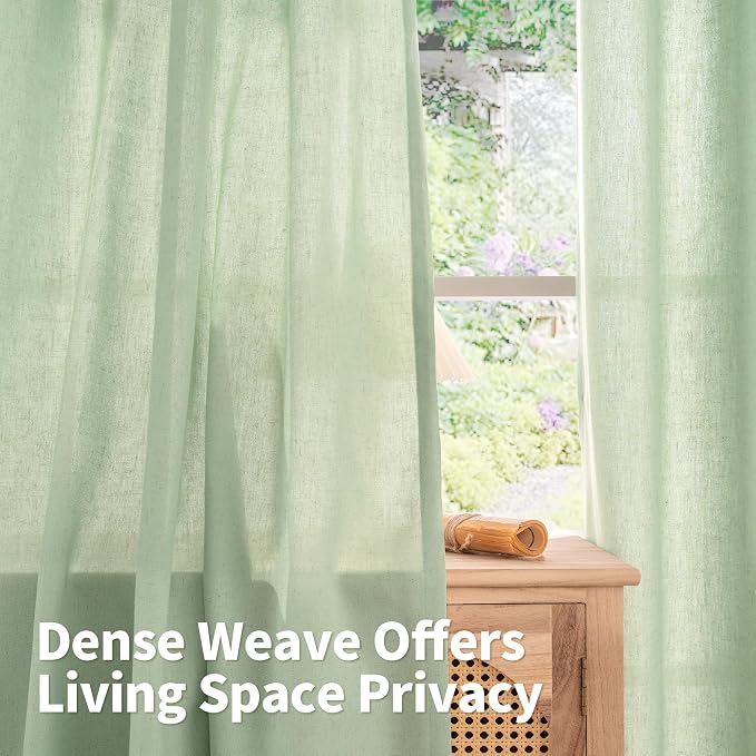 YoungsTex Sage Linen Curtains for Living Room Spring Decor, Light Green Light - Image 5