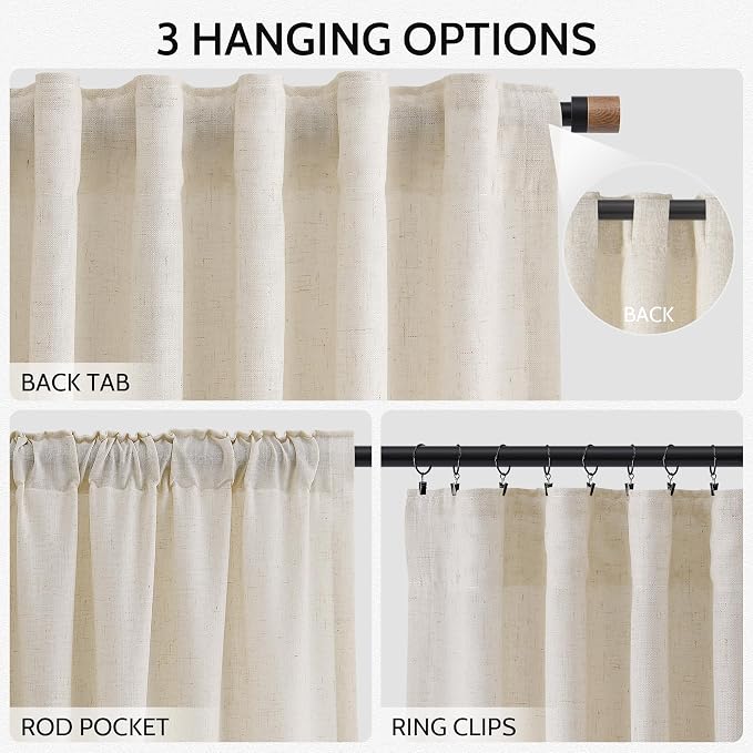 102 Inch Long Curtains for Living Room Birch Beige Linen Light Filtering Semi - Image 2