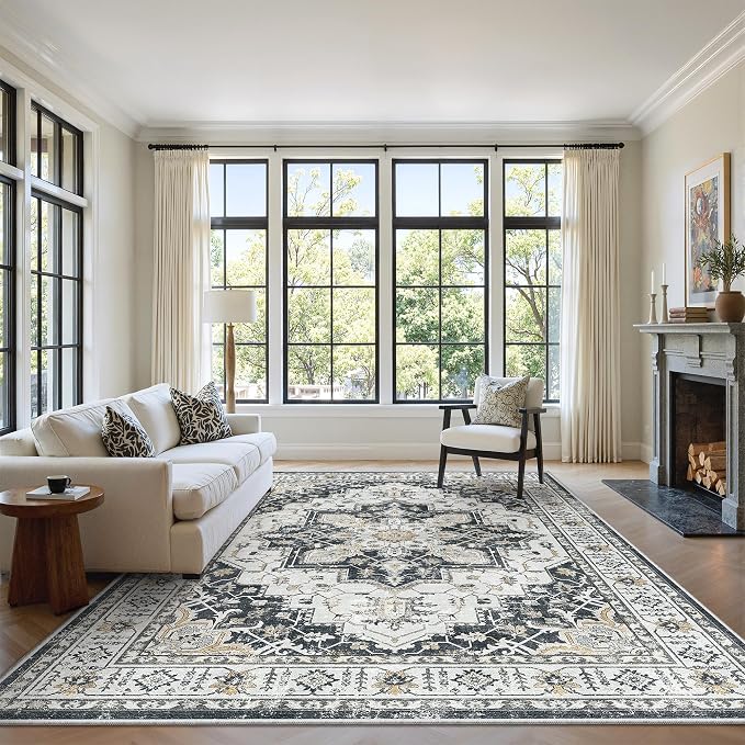 6x9 Area Rugs for Living Room, Large Washable Rug, Dining Room, Low Pile by Zesthome