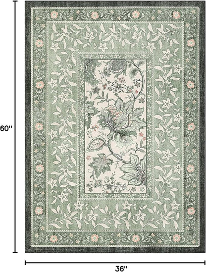 GarveeHome Provence Sage Green 3x5 Rug Washable Non-Slip Low-Pile Indoor Rugs - Image 2