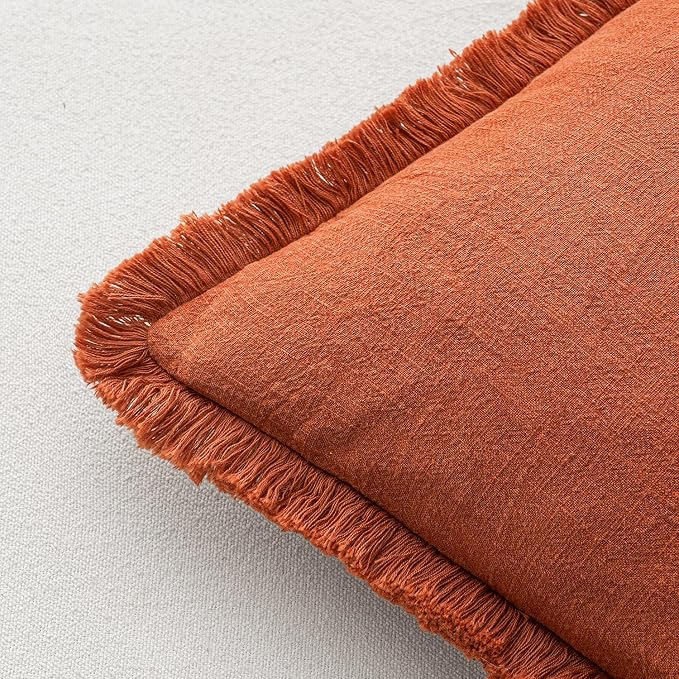 MIULEE Linen Decorative Fall Euro Throw Pillow Covers Burnt Orange 24x24 | Set - Image 3