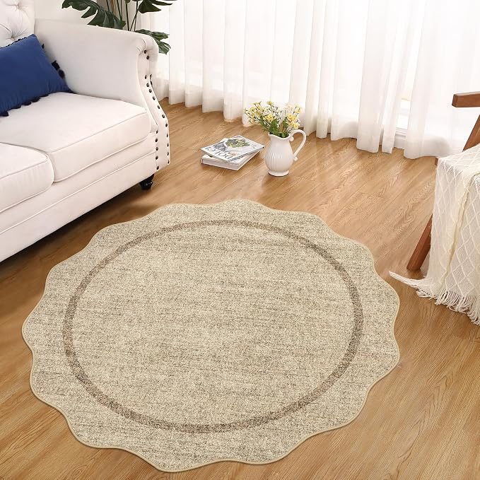 GarveeHome Scalloped Washable Round Rugs Non-Slip Soft Round Rug 4ft | - Image 6