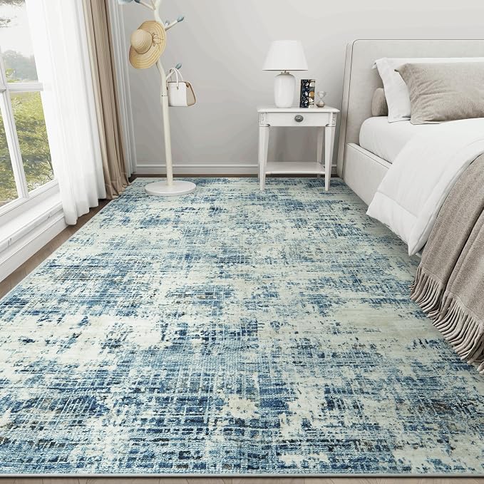 10x14 Washable Area Rug for Living Room Bedroom: Non-Slip Modern Blue Gray | - Image 9