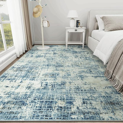 9x12 Washable Area Rug for Living Room Bedroom: Non-Slip Modern Blue Gray | - Image 9