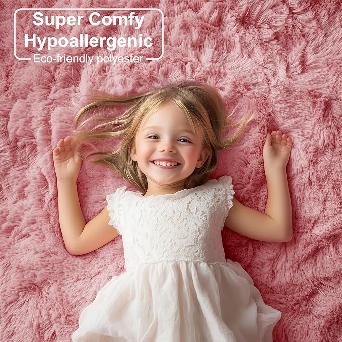 Blush Pink Fluffy Shag Area Rugs - Image 3