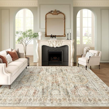 Soalmost 9x12 Area Rugs for Living Room Washable Rug Non-Slip Brown/Pink | - Image 2