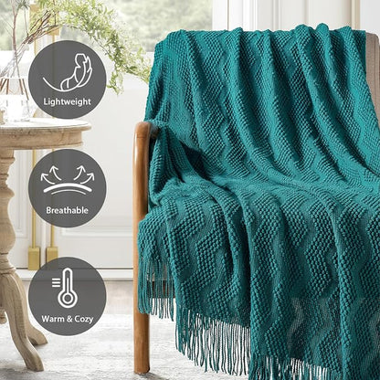 BOURINA Teal Throw Blanket 50x60 Inches Throw Textured Solid Soft Ripple Throws - Image 3
