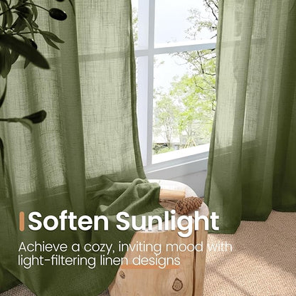 BGment 96 Inches Long Olive Green Linen Curtains - Image 5