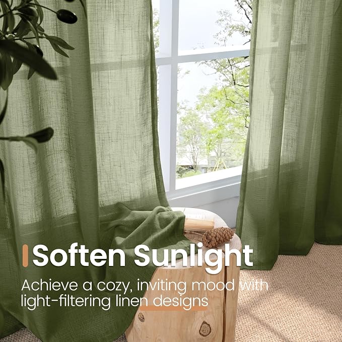 BGment Olive Green Linen Curtains 40 Inches Long - Image 5