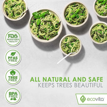 Ecovita 100% Compostable Paper Plates [7 in.] – 150 Disposable Plates Eco Friendly Sturdy Tree Free Liquid and Heat Resistant Alternative to Plastic or Paper Plates