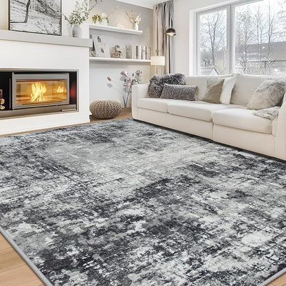9x12 Area Rugs for Living Room Bedroom Dining Room Washable Black Grey | Soft by Aelenmu