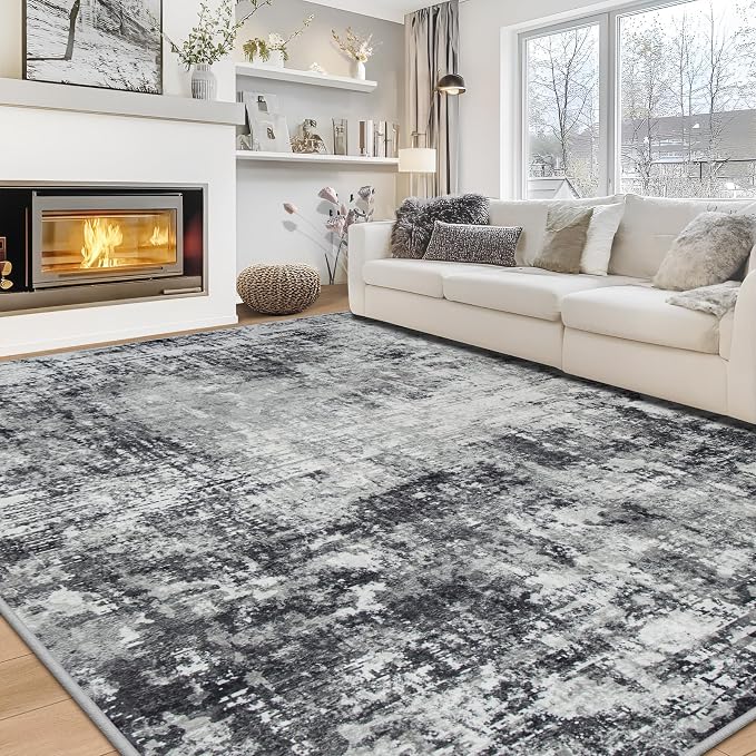 8x10 Area Rugs for Living Room Bedroom Dining Room Washable Black Grey | Soft by Aelenmu
