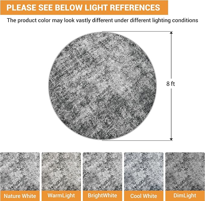Aelenmu Round Rug 8ft Washable Rug - Image 2