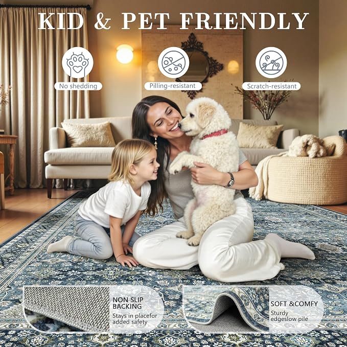 6x9 Area Rugs - Washable Vintage Retro Living Room Rug, Soft Ultra Thin Non - Image 5