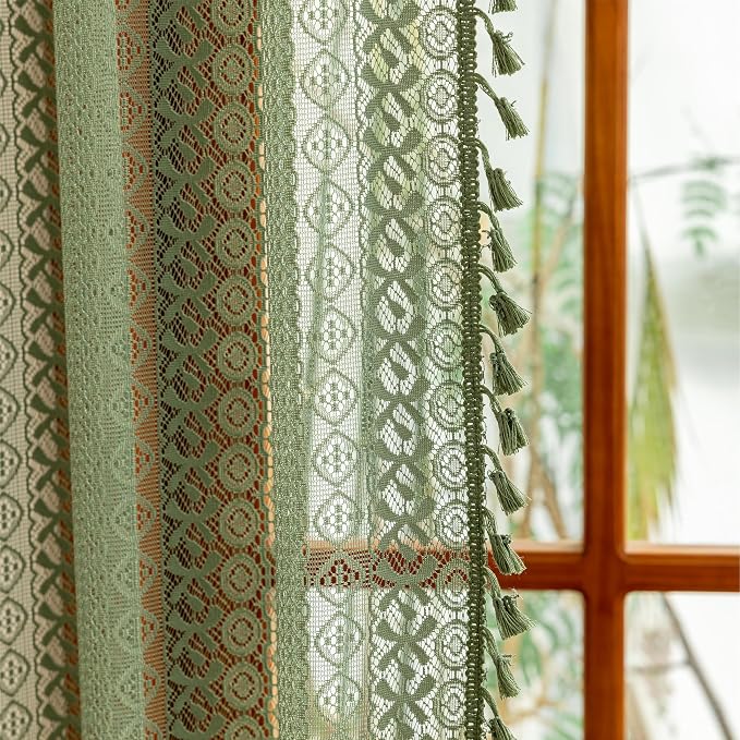Sutuo Home Olive Green Boho Sheer Curtains 90 Inches Long - Image 8