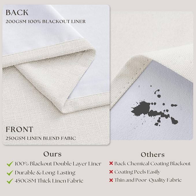 Ivory Beige White Pleated 100% Blackout Linen Curtains 90 Inches Long | Memory - Image 6