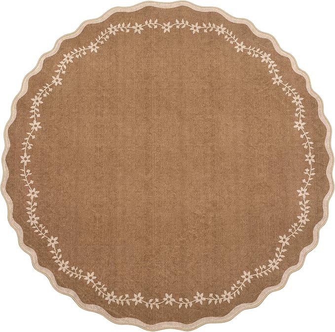 GarveeHome Round Rugs 4ft Scalloped Washable Small Circle Rug - Image 4