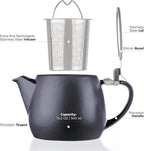 Tealyra - Pluto Porcelain Small Teapot Black - 18.2-ounce (1-2 cups) - Matte Finish - Stainless Steel Lid and Extra-Fine Infuser To Brew Loose Leaf Tea - 540ml