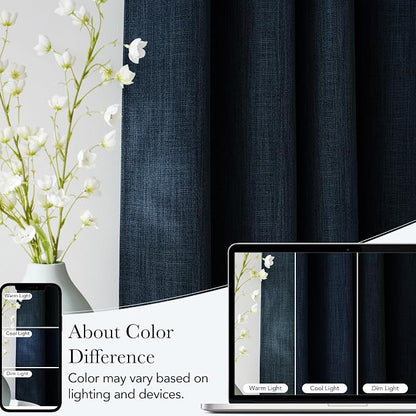 NICETOWN Faux Linen Navy Blue Blackout Curtains 84 inches Long - Image 5