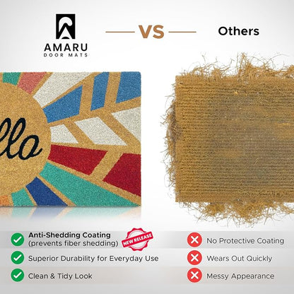 Coir Welcome Mat, Hello Colorful, 17 x 29 in | 100% Natural Coir, Anti-Shedding - Image 3