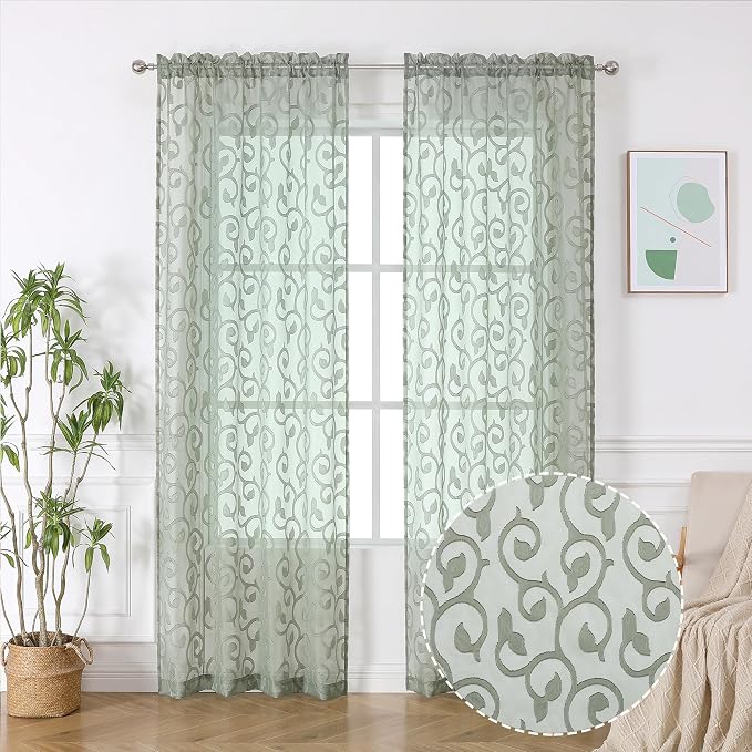 Furman Sheer Sage Green Curtains 84 inches Long - Image 2