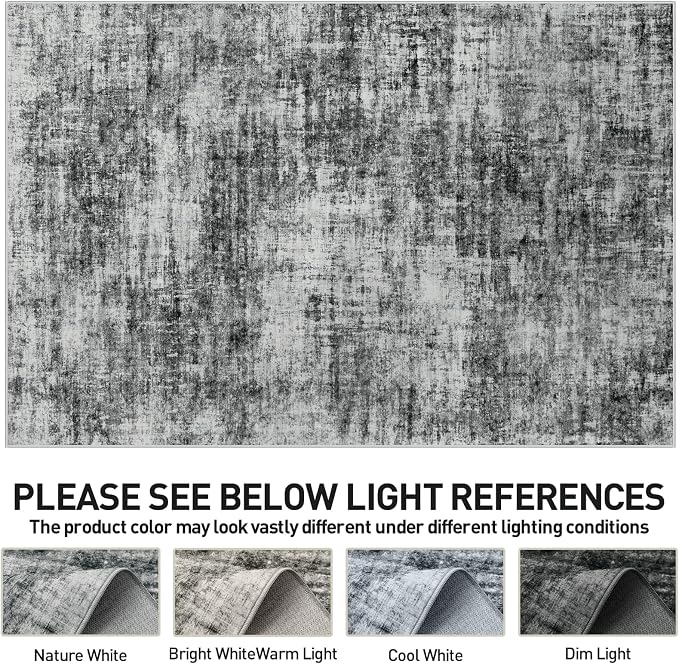 10x14 Area Rugs for Living Room: Washable Abstract Black Badroom Carpet | - Image 7
