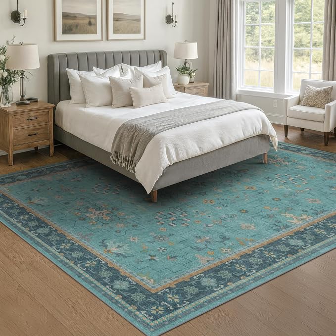 5x7 Teal Rug for Living Room, Boho Turquoise Rugs for Bedroom, Modern Eclectic - Image 6