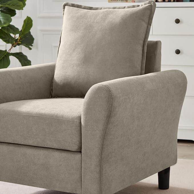 Mid-Century Accent Chairs Set of 2, Modern Linen Fabric Armchair - Image 6