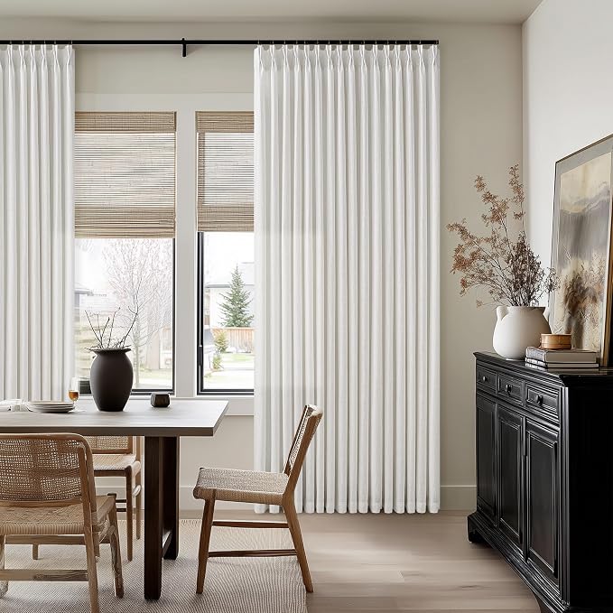 Pinch Pleated Thick Linen Light Filtering Ivory Curtains 86 Inches Length | - Image 7