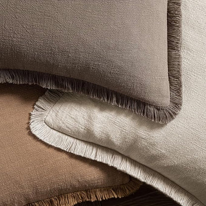 MIULEE Linen Fringe Decorative Fall Euro Throw Pillow Covers Coffee 26x26 | Set - Image 4