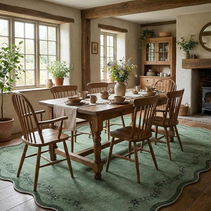 GarveeHome Scalloped Area Rugs 8x10 Large Green Washable Living Room Rug | Soft - Image 3