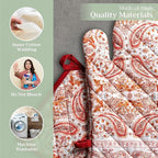 Maison d' Hermine 100% Cotton Oven Mitt & Pot Holder Set (7.5"x13" & 8"x8") Heat Resistant BBQ Cooking Gloves with Loop, Baking, Grilling, Kitchen, Handling Hot Pans (Orient)