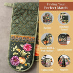 Maison d' Hermine Double Oven Mitts 100% Cotton 7"x35" Double Oven Mitt Heat Resistant BBQ Cooking Gloves with Loop, Baking, Grilling, Home, Kitchen, Handling Hot Pans (Pumpkin Garden - Dark Green)