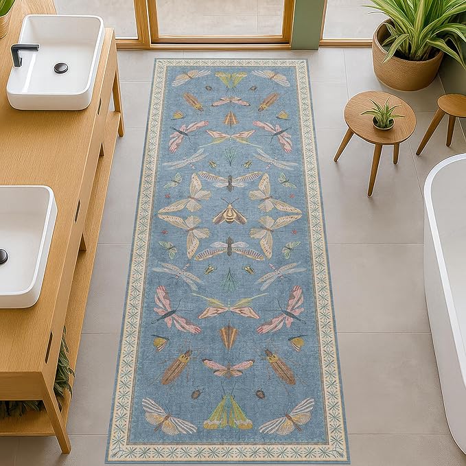 2x7 Washable Bedroom Runner Rug, Laundry Room & Hallway, Rubber Backed Insect - Image 6