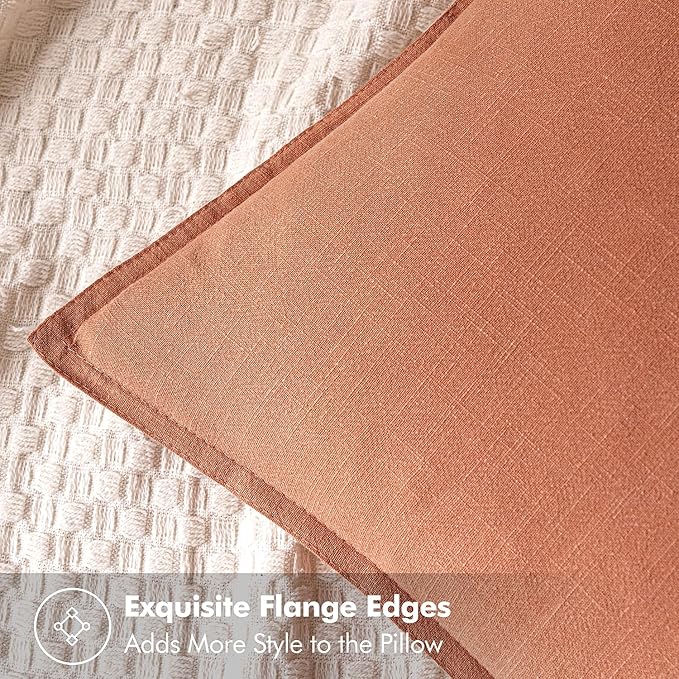 MIULEE Decorative Linen Euro Sham Pillow Covers 24x24 Coral | Boho Farmhouse​ - Image 2