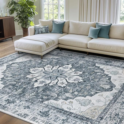 RELEANY Washable Area Rug, Water Repellent, Pet Friendly, Vintage Floral Boho - Image 2
