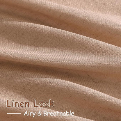 Peach Linen Curtains 102 Inches Long Rod Pocket Back Tab Drapes 2 Panels Set - Image 3