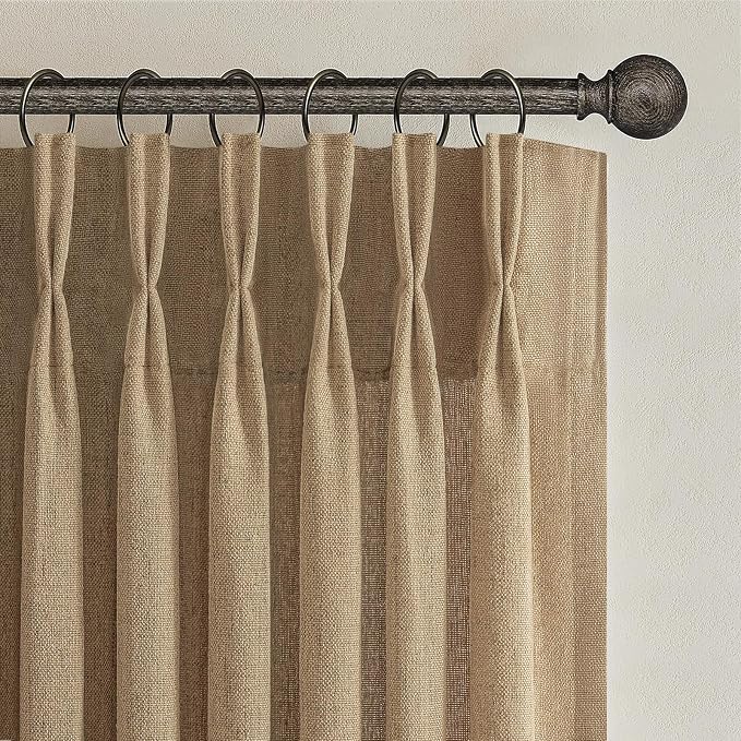 Rust Brown Pleated Flax Linen 102 Inch Extra Long Curtains - Image 7