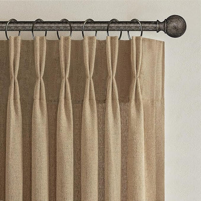 Rust Brown Pleated Flax Linen 102 Inch Extra Long Curtains - Image 7